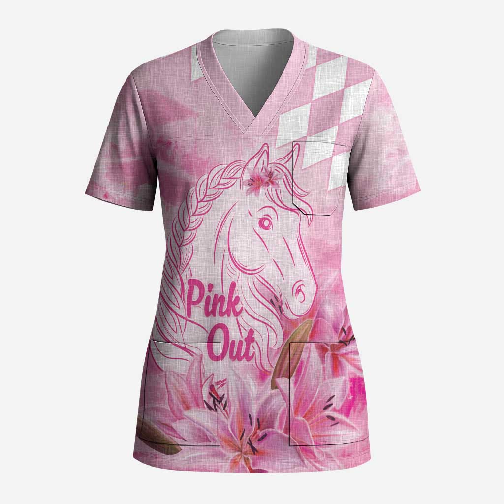 Kentucky Horse Racing Oaks Personalized Scrub Top Filly Lily Flowers Pink Out