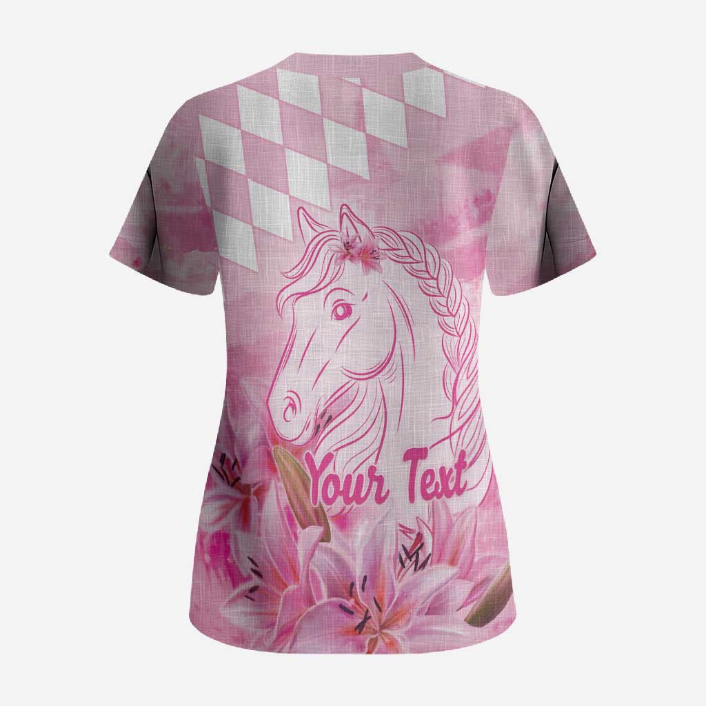 Kentucky Horse Racing Oaks Personalized Scrub Top Filly Lily Flowers Pink Out