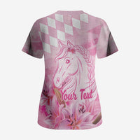 Kentucky Horse Racing Oaks Personalized Scrub Top Filly Lily Flowers Pink Out