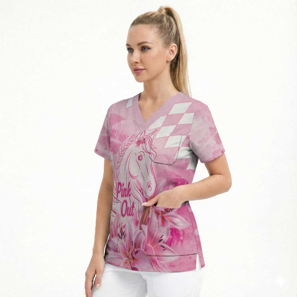Kentucky Horse Racing Oaks Personalized Scrub Top Filly Lily Flowers Pink Out