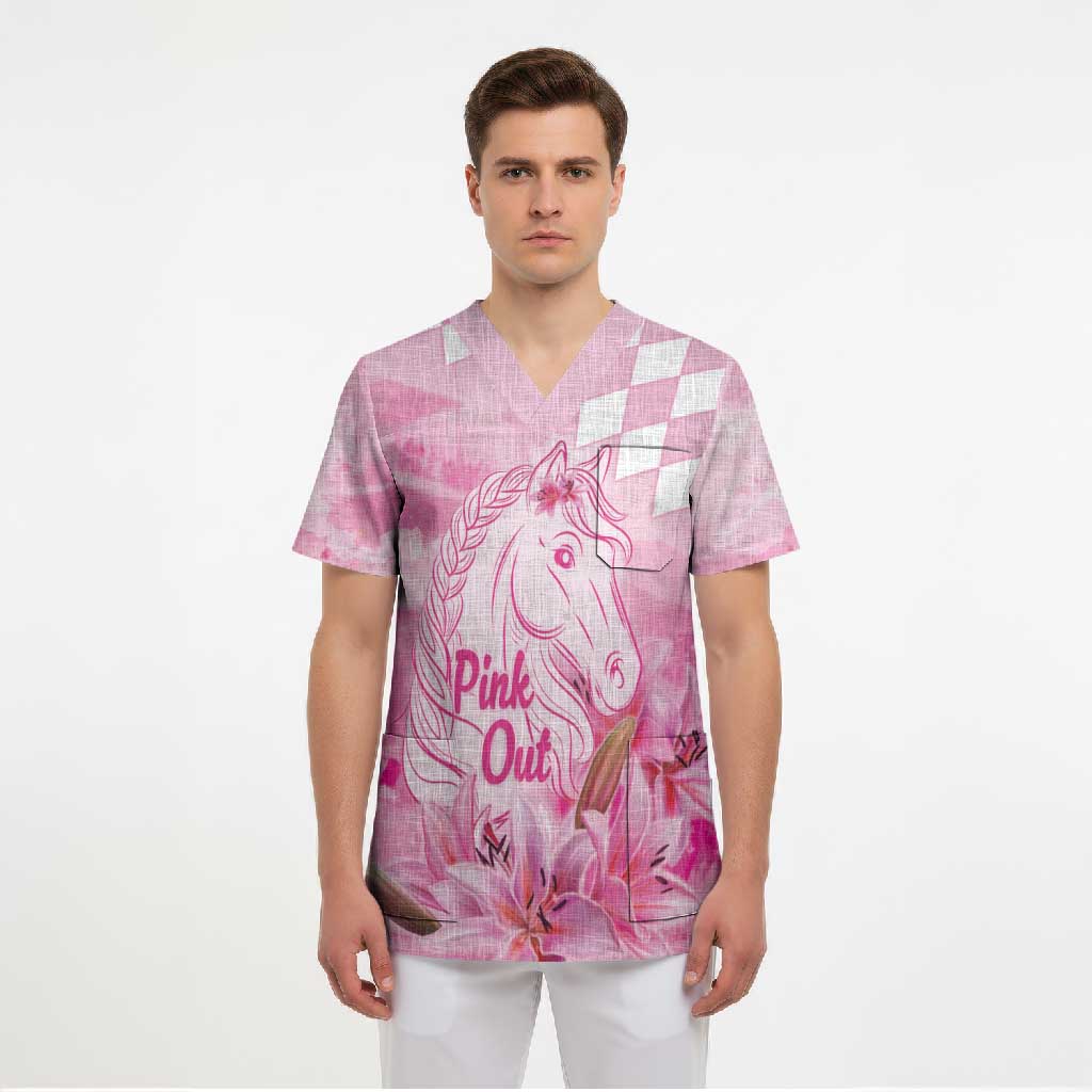 Kentucky Horse Racing Oaks Personalized Scrub Top Filly Lily Flowers Pink Out