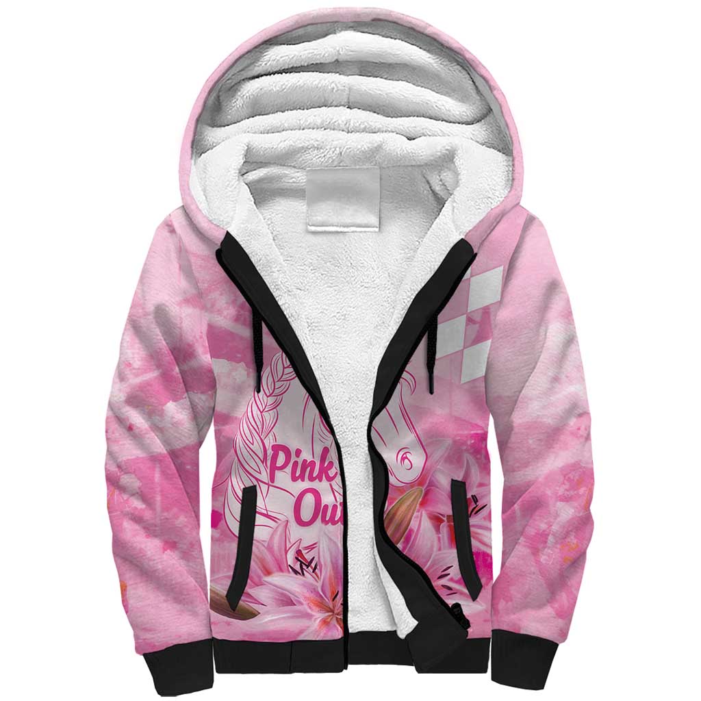 Kentucky Horse Racing Oaks Personalized Sherpa Hoodie Filly Lily Flowers Pink Out