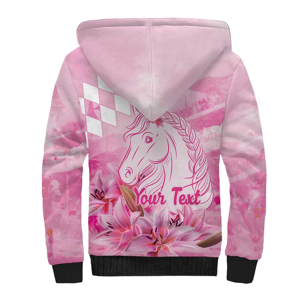 Kentucky Horse Racing Oaks Personalized Sherpa Hoodie Filly Lily Flowers Pink Out