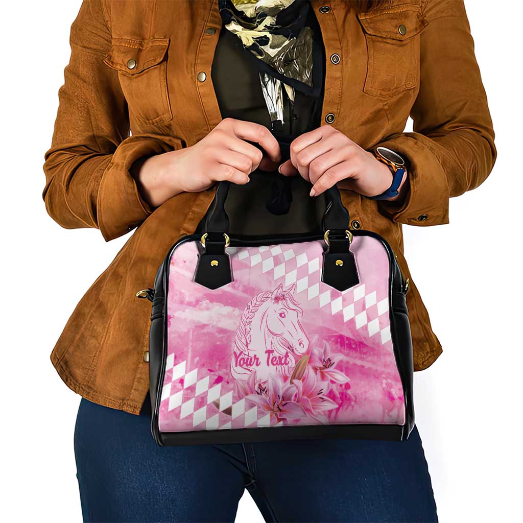 Kentucky Horse Racing Oaks Personalized Shoulder Handbag Filly Lily Flowers Pink Out