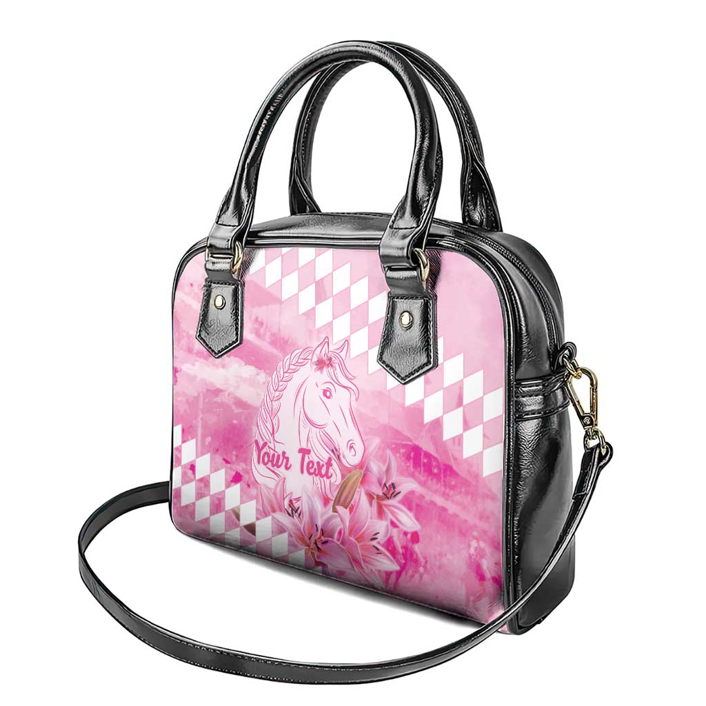 Kentucky Horse Racing Oaks Personalized Shoulder Handbag Filly Lily Flowers Pink Out
