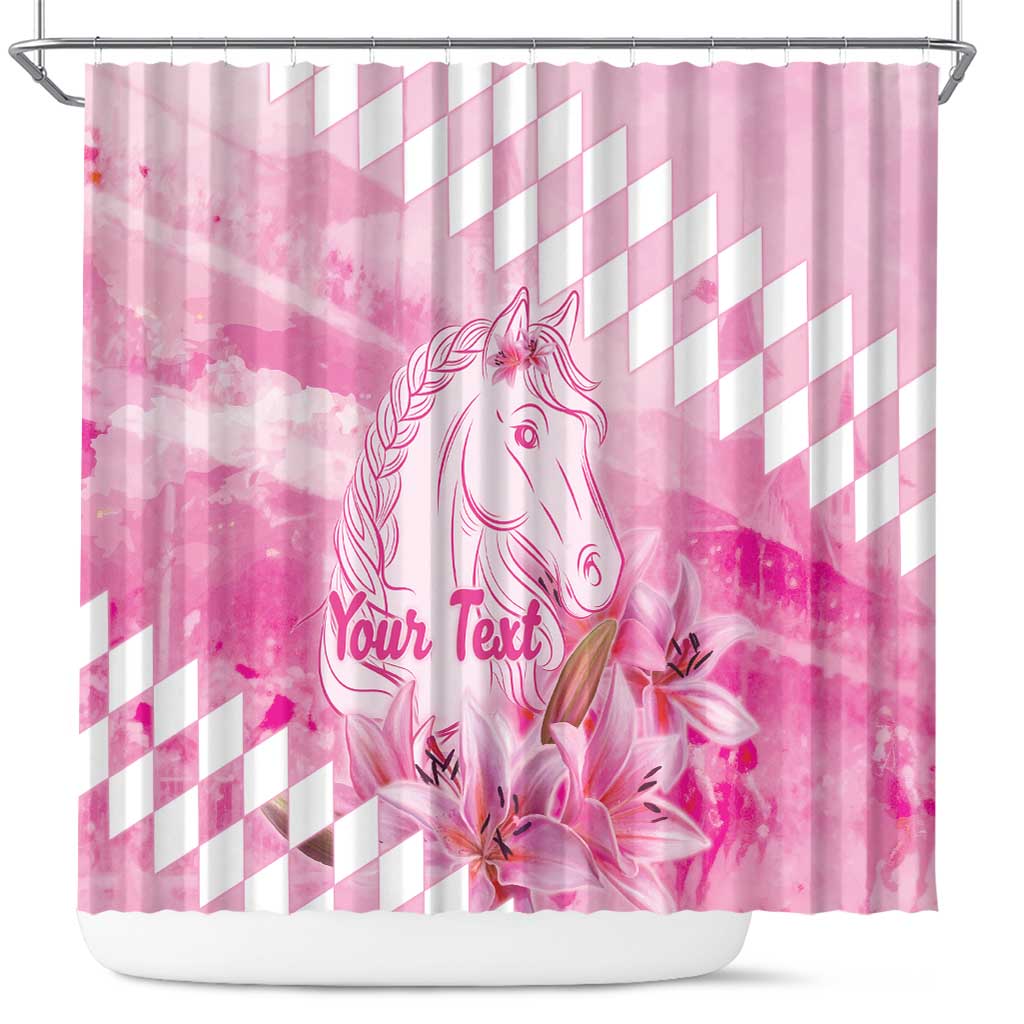 Kentucky Horse Racing Oaks Personalized Shower Curtain Filly Lily Flowers Pink Out