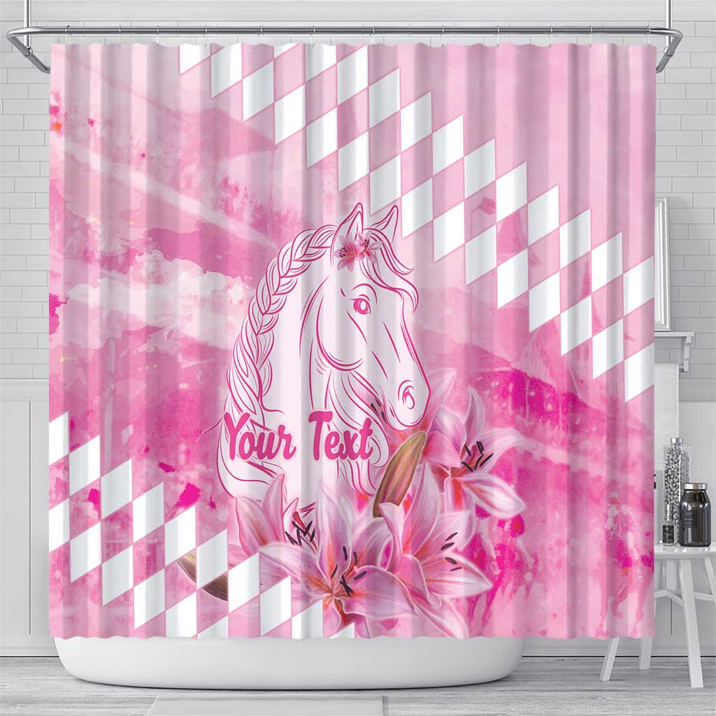 Kentucky Horse Racing Oaks Personalized Shower Curtain Filly Lily Flowers Pink Out