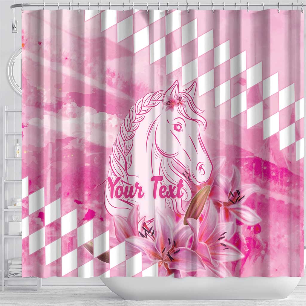 Kentucky Horse Racing Oaks Personalized Shower Curtain Filly Lily Flowers Pink Out