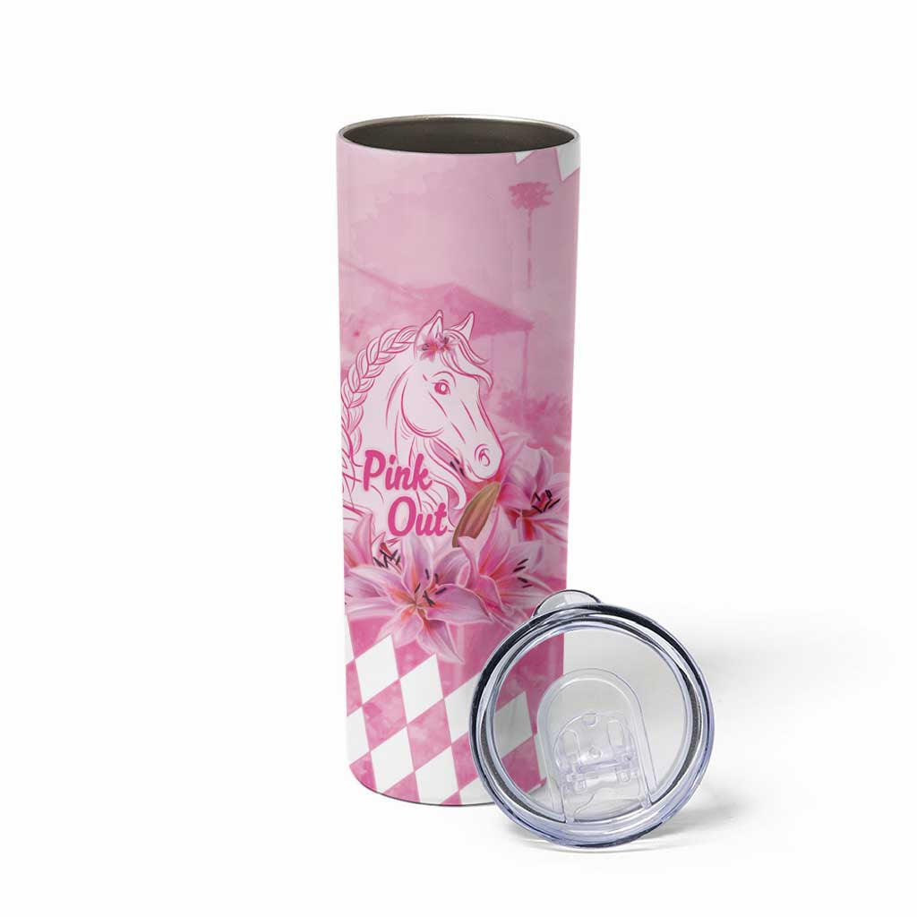 Kentucky Horse Racing Oaks Personalized Skinny Tumbler Filly Lily Flowers Pink Out