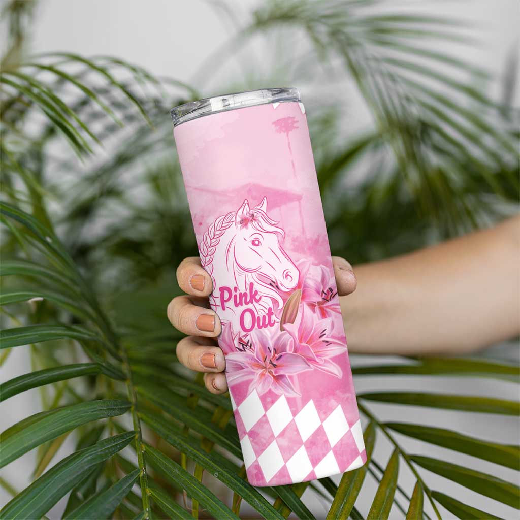 Kentucky Horse Racing Oaks Personalized Skinny Tumbler Filly Lily Flowers Pink Out