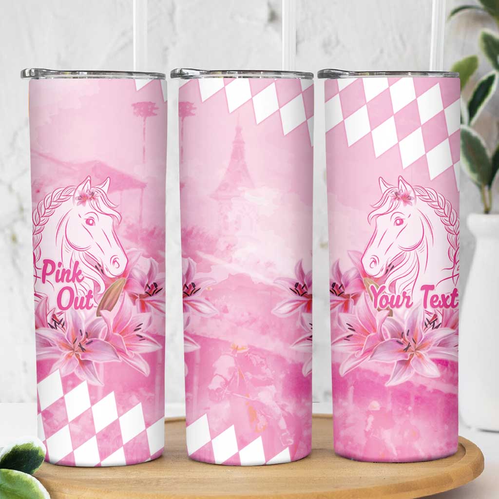 Kentucky Horse Racing Oaks Personalized Skinny Tumbler Filly Lily Flowers Pink Out