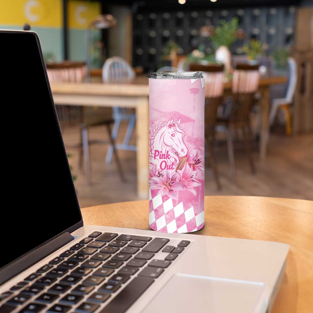 Kentucky Horse Racing Oaks Personalized Skinny Tumbler Filly Lily Flowers Pink Out