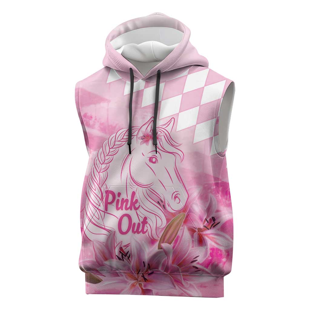 Kentucky Horse Racing Oaks Personalized Sleeveless Hoodie Filly Lily Flowers Pink Out