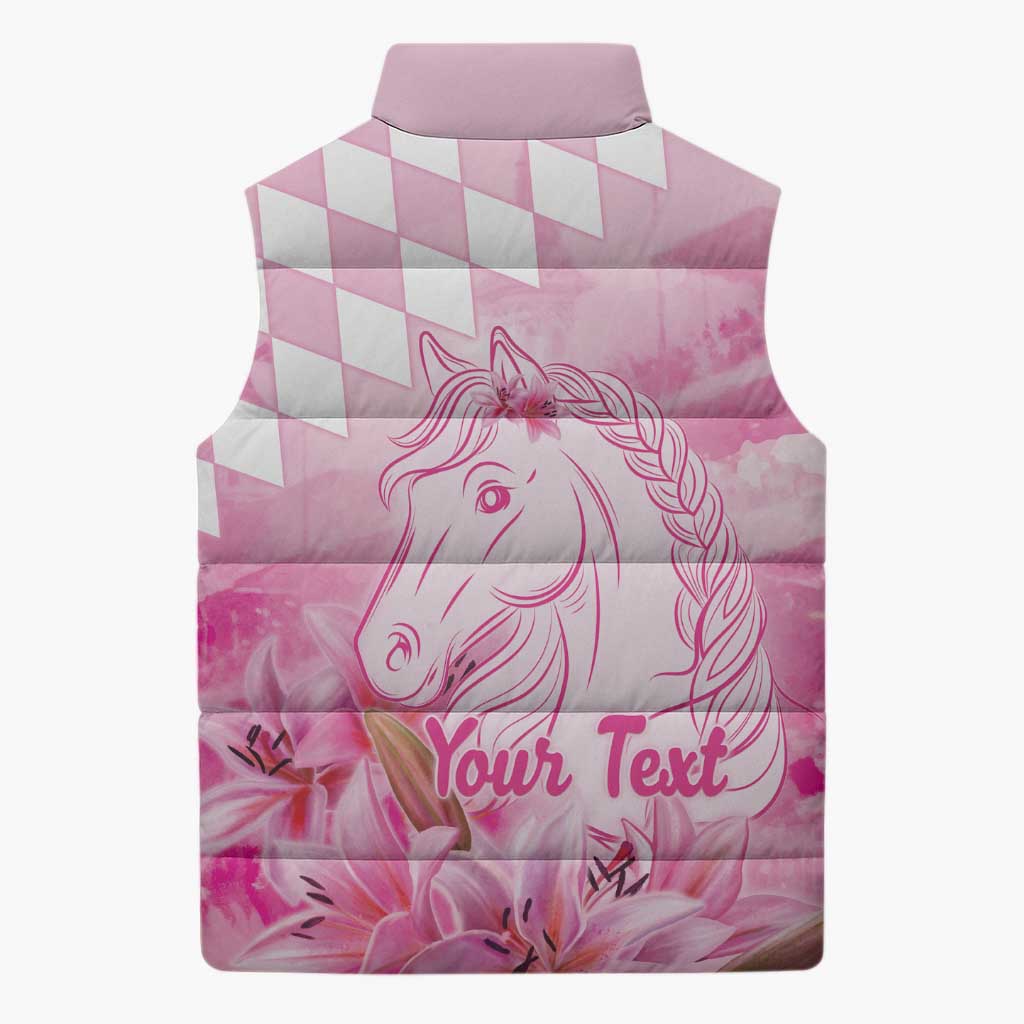 Kentucky Horse Racing Oaks Personalized Sleeveless Puffer Jacket Filly Lily Flowers Pink Out