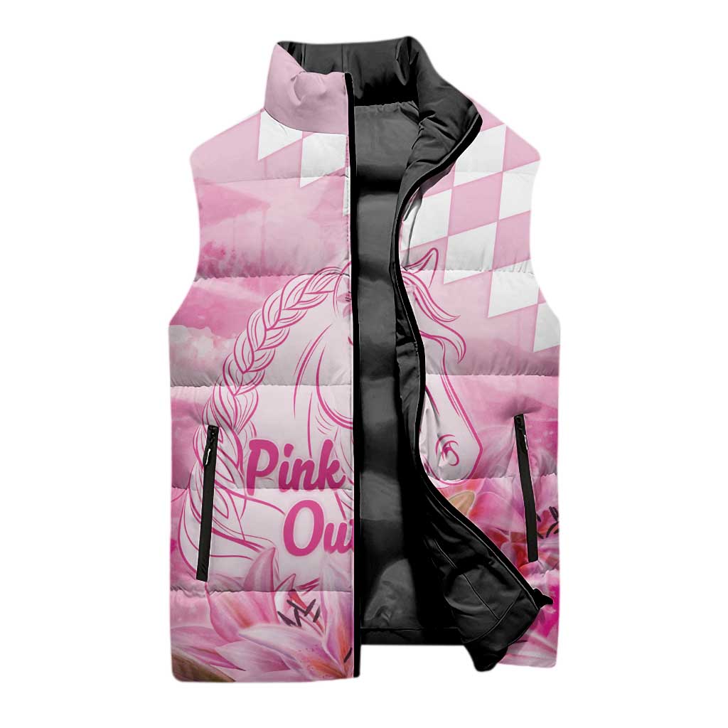 Kentucky Horse Racing Oaks Personalized Sleeveless Puffer Jacket Filly Lily Flowers Pink Out