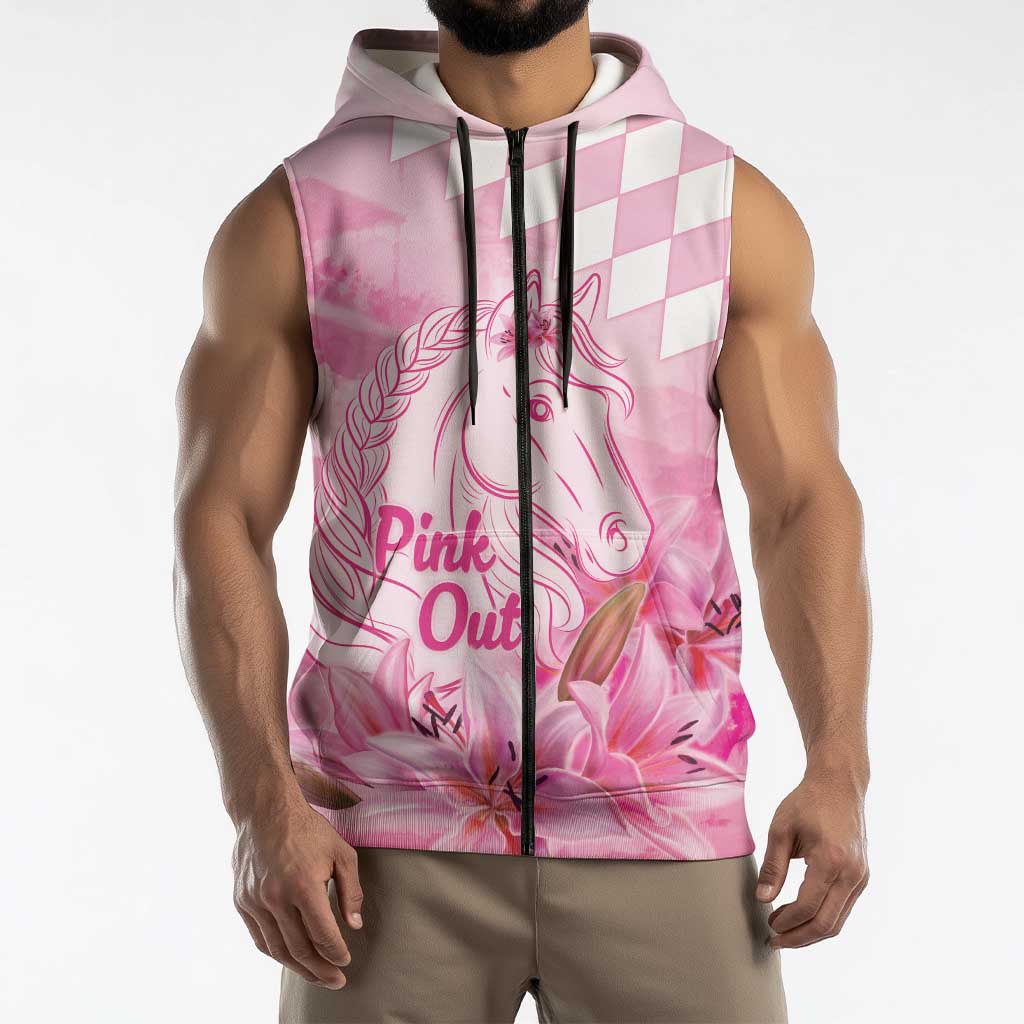 Kentucky Horse Racing Oaks Personalized Sleeveless Zip Hoodie Filly Lily Flowers Pink Out