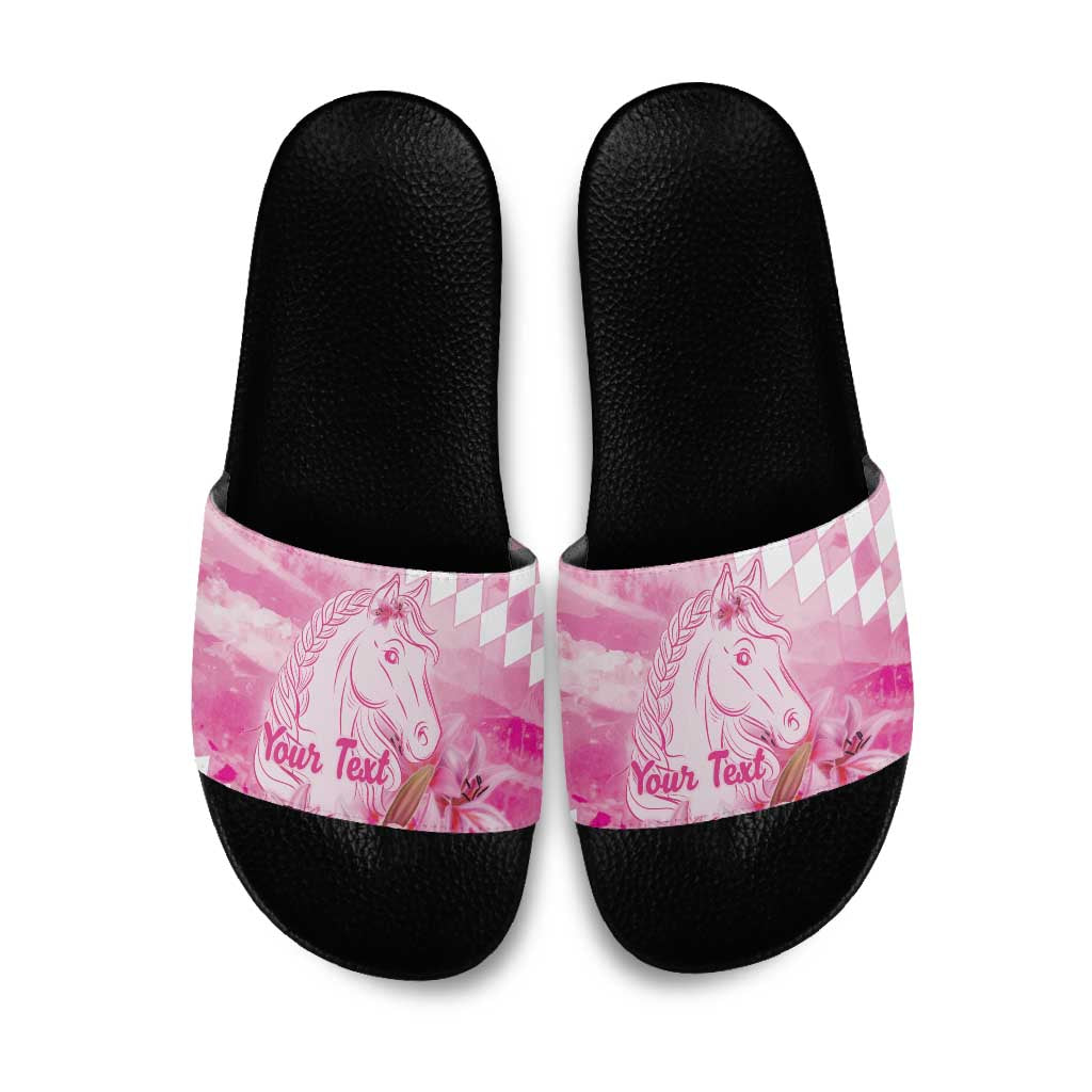 Kentucky Horse Racing Oaks Personalized Slide Sandals Filly Lily Flowers Pink Out