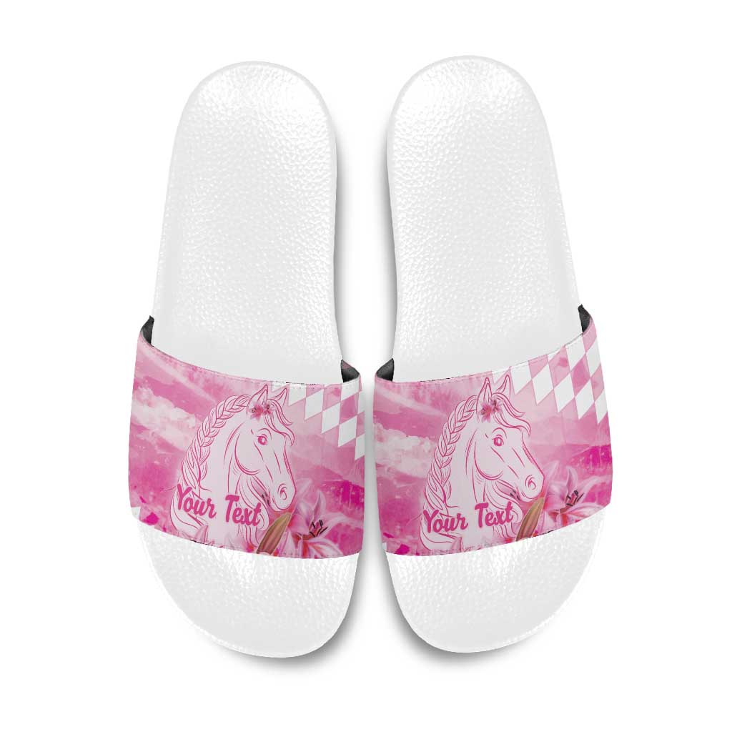 Kentucky Horse Racing Oaks Personalized Slide Sandals Filly Lily Flowers Pink Out