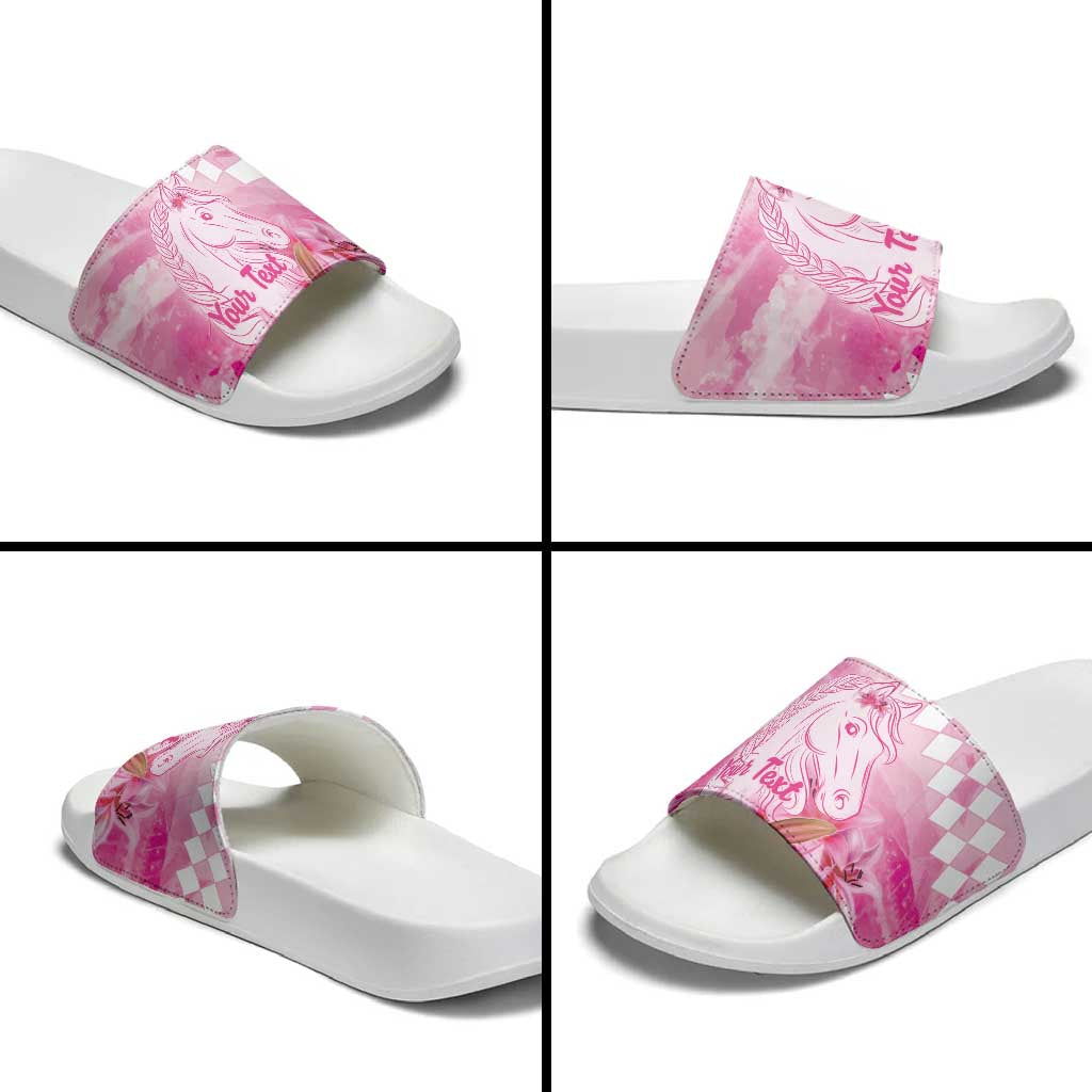 Kentucky Horse Racing Oaks Personalized Slide Sandals Filly Lily Flowers Pink Out