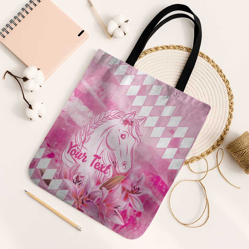 Kentucky Horse Racing Oaks Personalized Tote Bag Filly Lily Flowers Pink Out