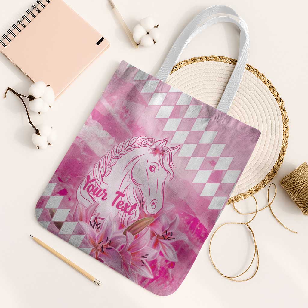 Kentucky Horse Racing Oaks Personalized Tote Bag Filly Lily Flowers Pink Out