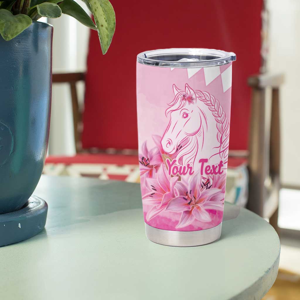 Kentucky Horse Racing Oaks Personalized Tumbler Cup Filly Lily Flowers Pink Out