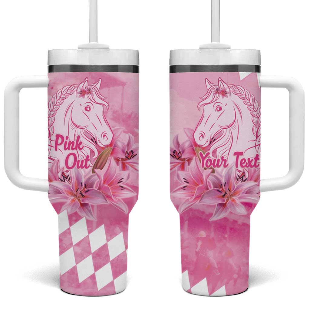 Kentucky Horse Racing Oaks Personalized Tumbler With Handle Filly Lily Flowers Pink Out