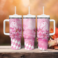 Kentucky Horse Racing Oaks Personalized Tumbler With Handle Filly Lily Flowers Pink Out
