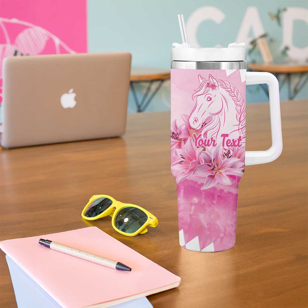 Kentucky Horse Racing Oaks Personalized Tumbler With Handle Filly Lily Flowers Pink Out