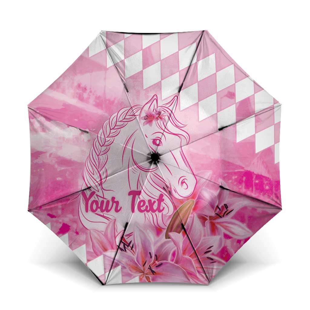 Kentucky Horse Racing Oaks Personalized Umbrella Filly Lily Flowers Pink Out