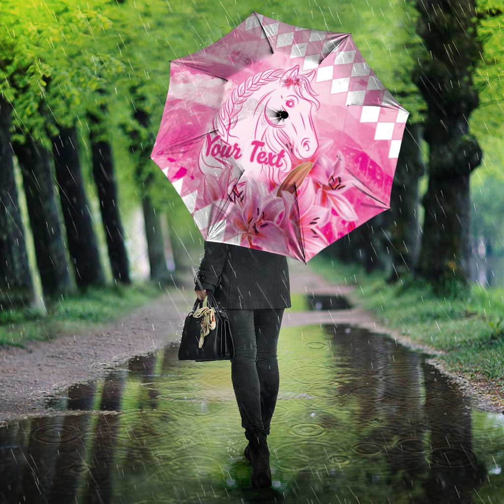 Kentucky Horse Racing Oaks Personalized Umbrella Filly Lily Flowers Pink Out