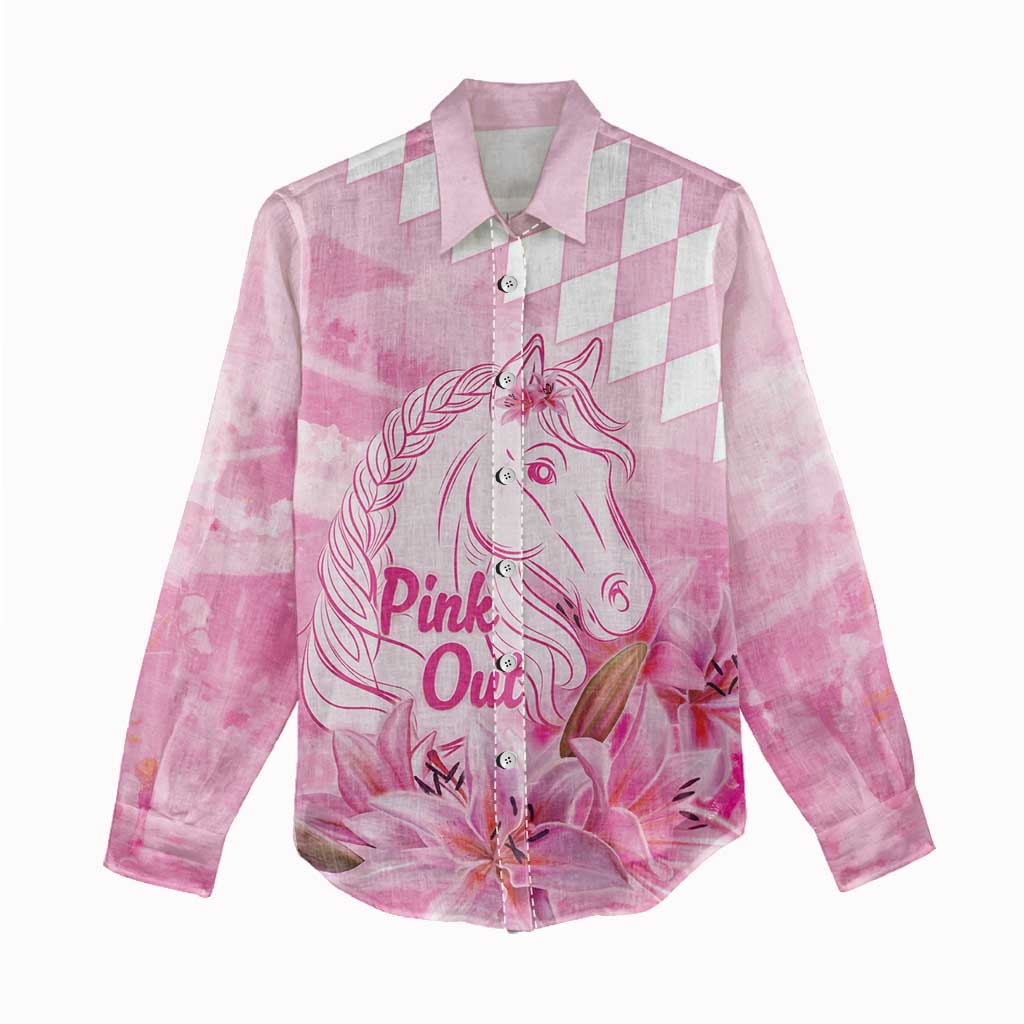 Kentucky Horse Racing Oaks Personalized Women Casual Shirt Filly Lily Flowers Pink Out