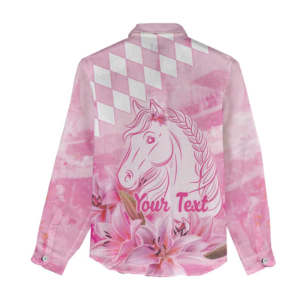 Kentucky Horse Racing Oaks Personalized Women Casual Shirt Filly Lily Flowers Pink Out