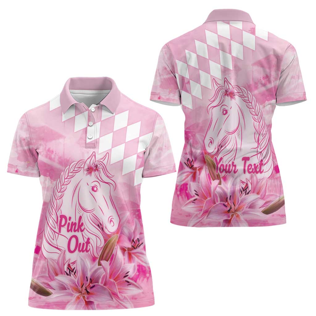 Kentucky Horse Racing Oaks Personalized Women Polo Shirt Filly Lily Flowers Pink Out