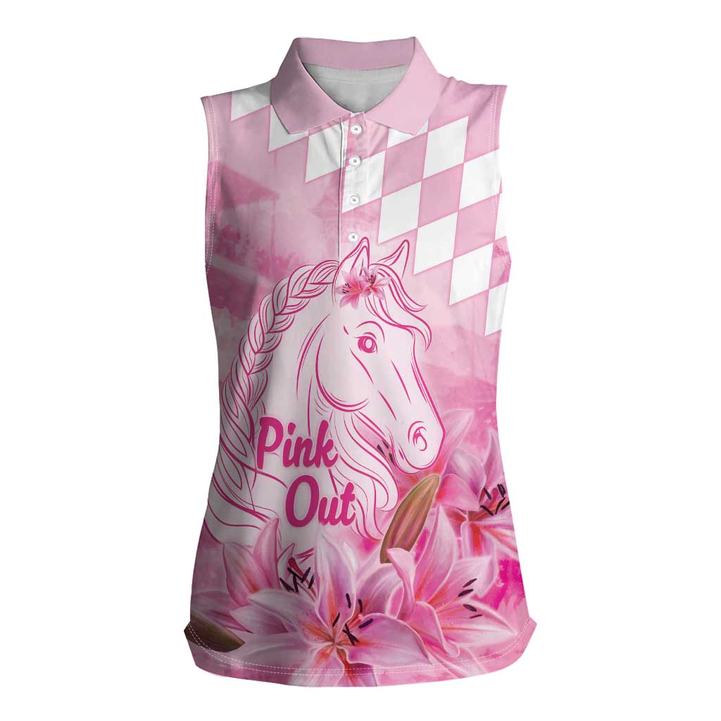 Kentucky Horse Racing Oaks Personalized Women Sleeveless Polo Shirt Filly Lily Flowers Pink Out