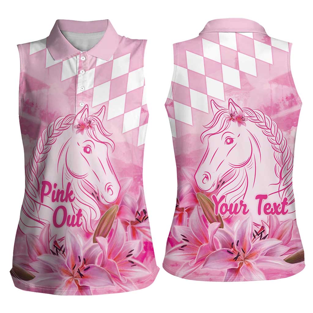 Kentucky Horse Racing Oaks Personalized Women Sleeveless Polo Shirt Filly Lily Flowers Pink Out