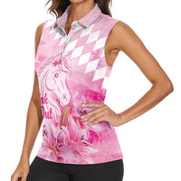 Kentucky Horse Racing Oaks Personalized Women Sleeveless Polo Shirt Filly Lily Flowers Pink Out