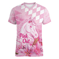 Kentucky Horse Racing Oaks Personalized Women V-Neck T-Shirt Filly Lily Flowers Pink Out