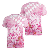 Kentucky Horse Racing Oaks Personalized Women V-Neck T-Shirt Filly Lily Flowers Pink Out