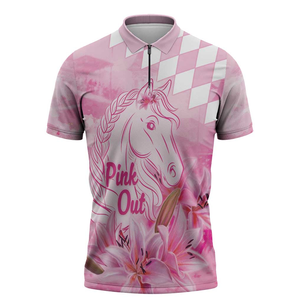 Kentucky Horse Racing Oaks Personalized Zipper Polo Shirt Filly Lily Flowers Pink Out