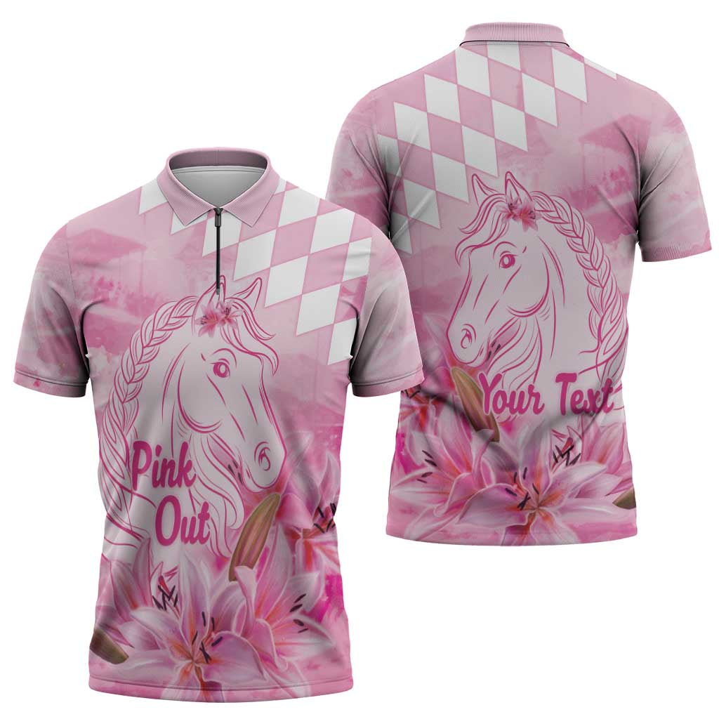 Kentucky Horse Racing Oaks Personalized Zipper Polo Shirt Filly Lily Flowers Pink Out