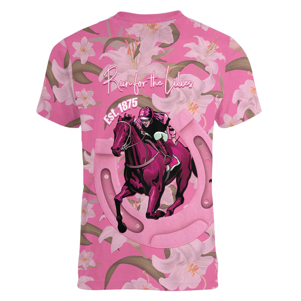Kentucky Horse Racing Oaks Women V-Neck T-Shirt Est 1875 Run For The Lilies
