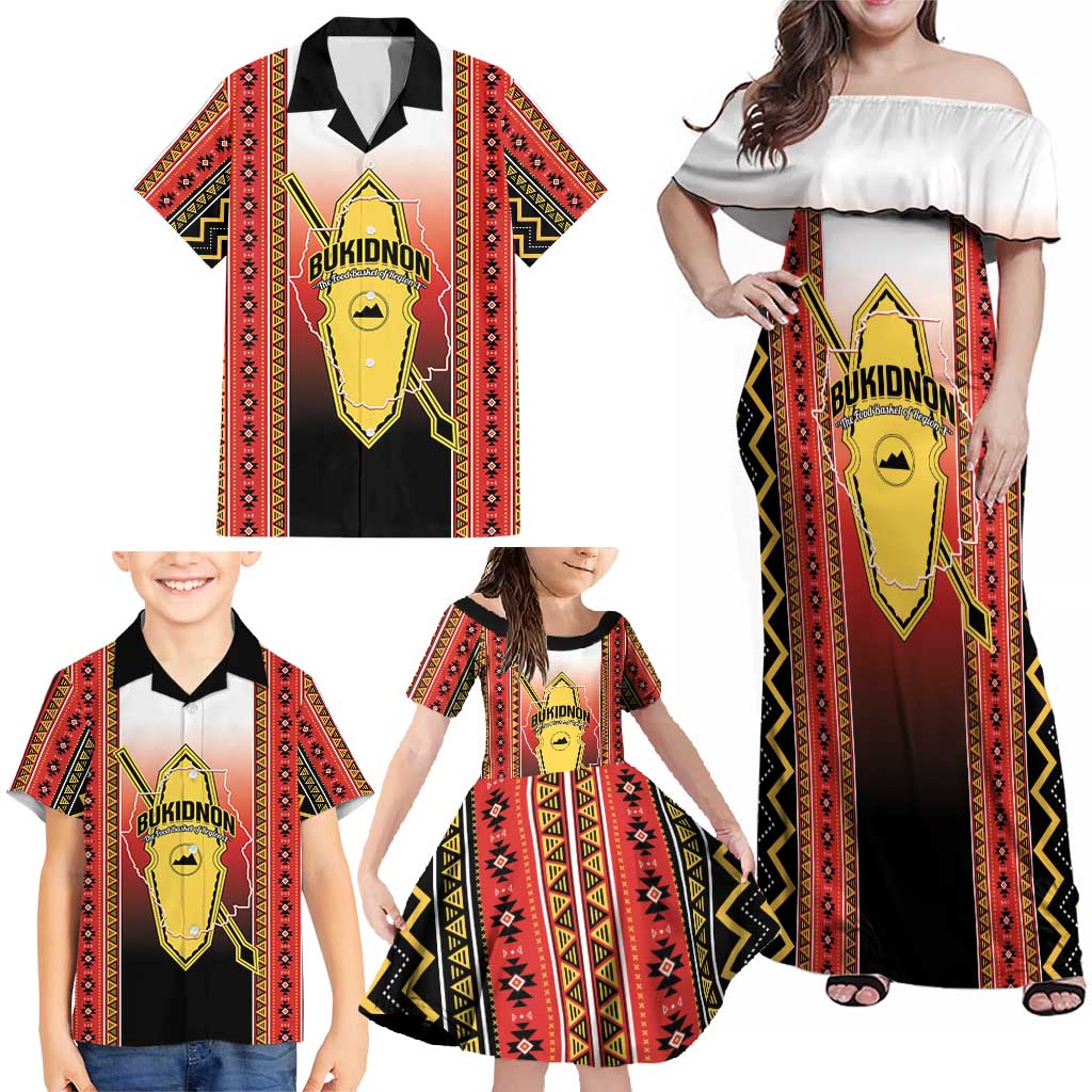Personalised Bukidnon Philippines Family Matching Off Shoulder Maxi Dress and Hawaiian Shirt The Food Basket of Region X