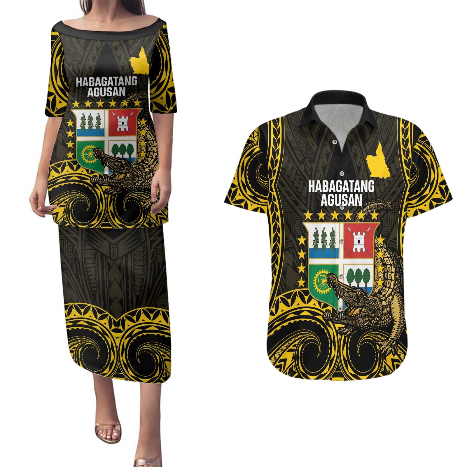 Agusan del Sur Philippines Couples Matching Puletasi and Hawaiian Shirt Habagatang Agusan Lolong