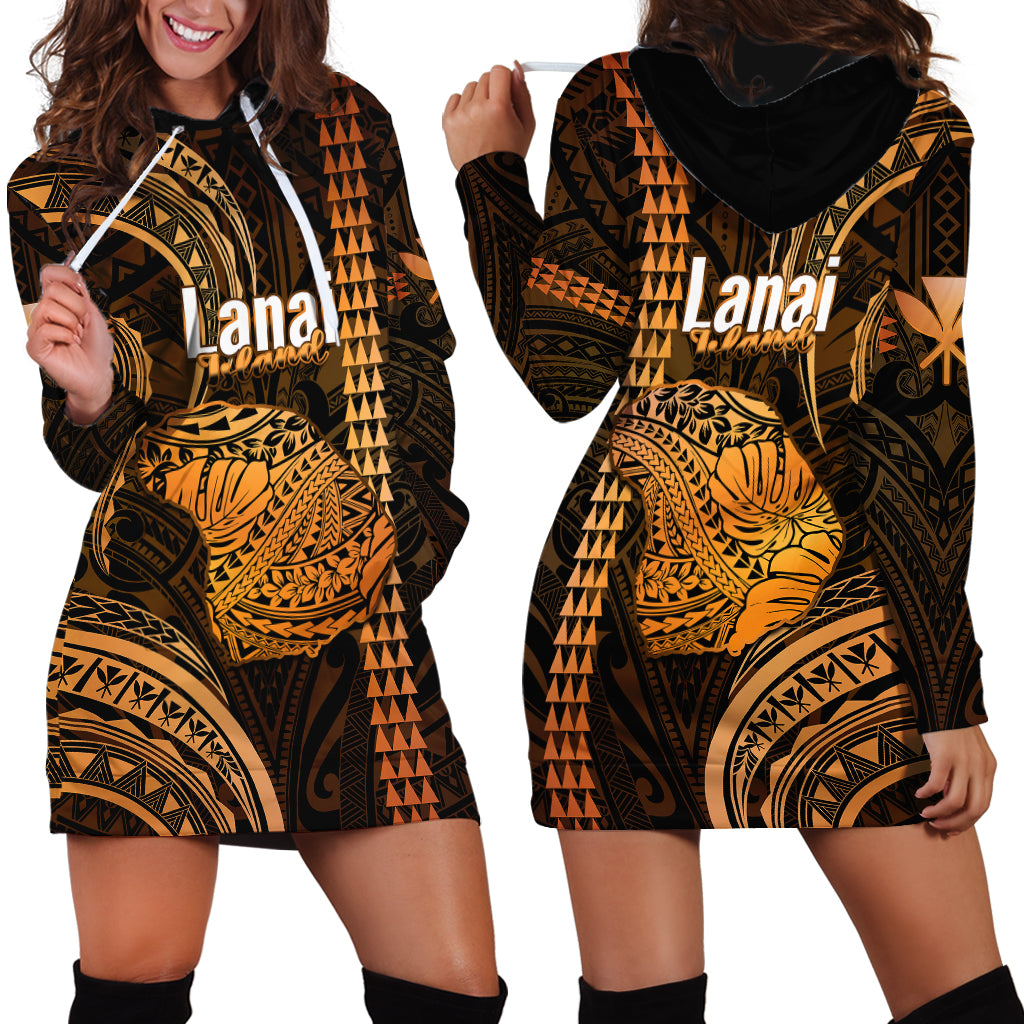 Polynesian Pride Hawaiian Islands Hoodie Dress Lani Map Gold Kanaka With Kakau - Wonder Print Shop