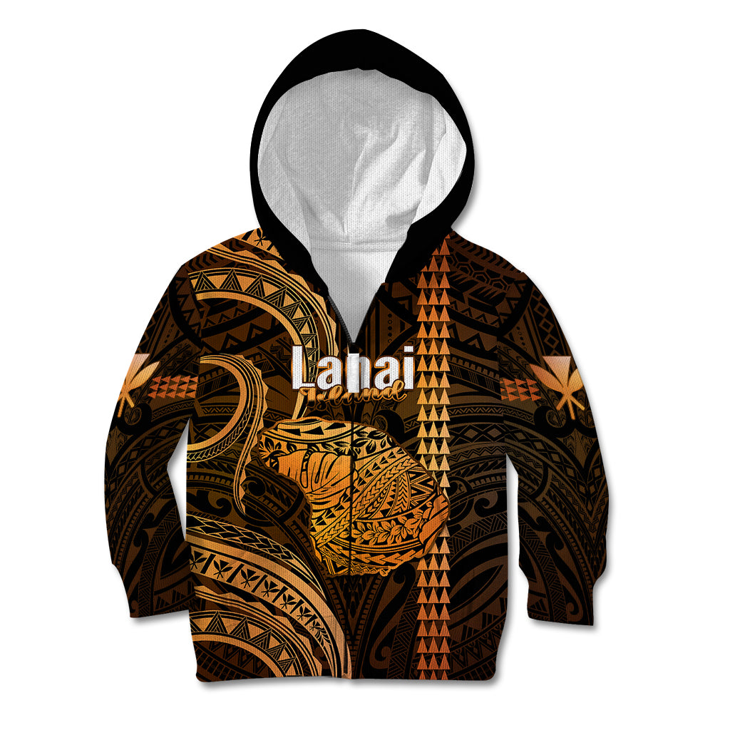 Polynesian Pride Hawaiian Islands Kid Hoodie Lani Map Gold Kanaka With Kakau - Wonder Print Shop