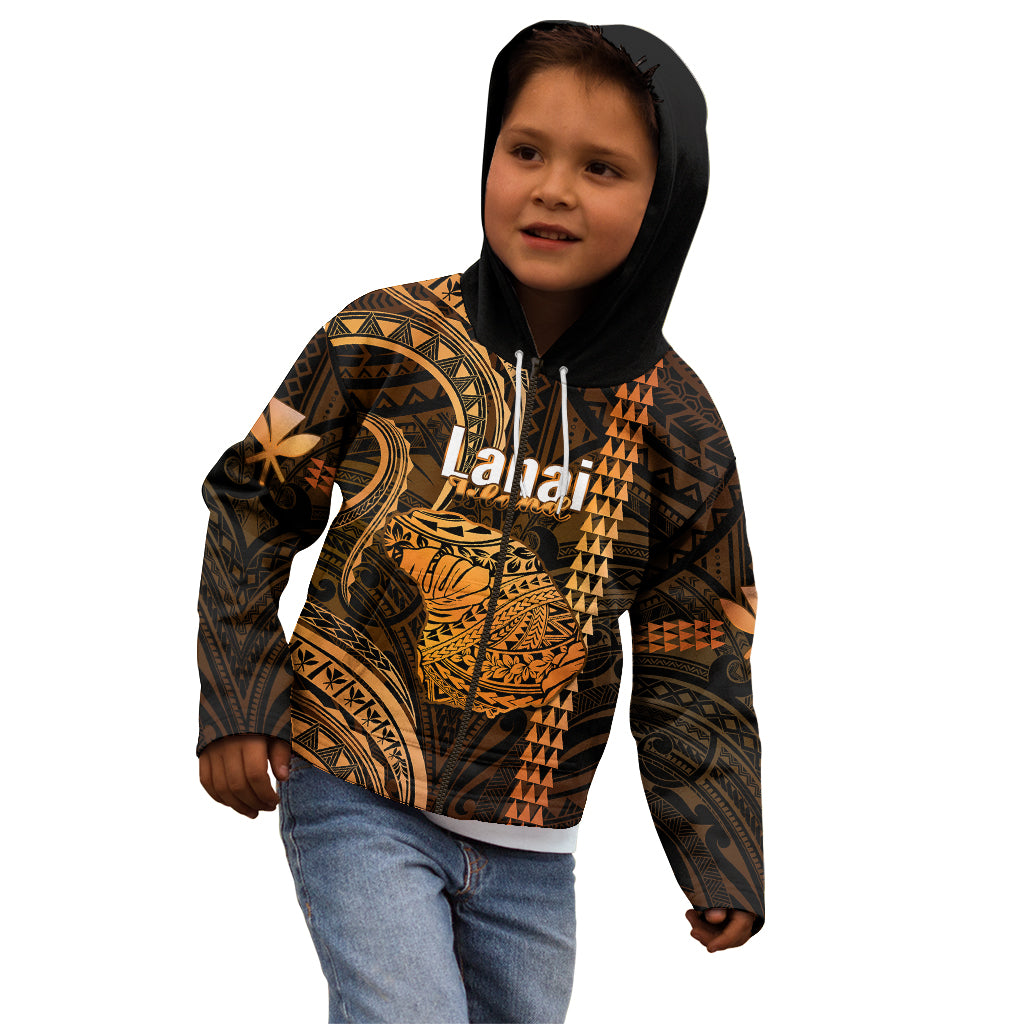 Polynesian Pride Hawaiian Islands Kid Hoodie Lani Map Gold Kanaka With Kakau - Wonder Print Shop