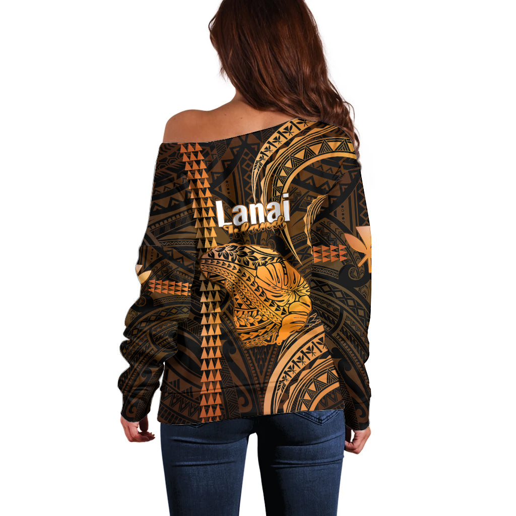 Polynesian Pride Hawaiian Islands Off Shoulder Sweater Lani Map Gold Kanaka With Kakau - Wonder Print Shop