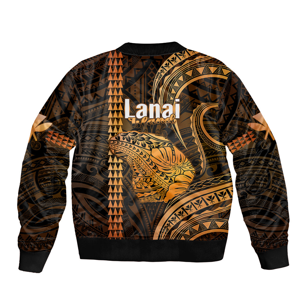 Polynesian Pride Hawaiian Islands Sleeve Zip Bomber Jacket Lani Map Gold Kanaka With Kakau - Wonder Print Shop