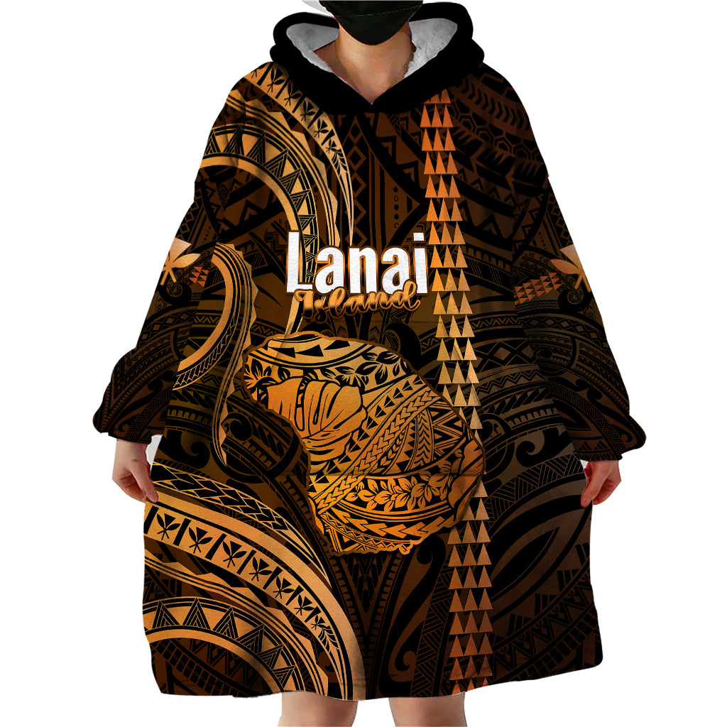 Polynesian Pride Hawaiian Islands Wearable Blanket Hoodie Lani Map Gold Kanaka With Kakau - Wonder Print Shop